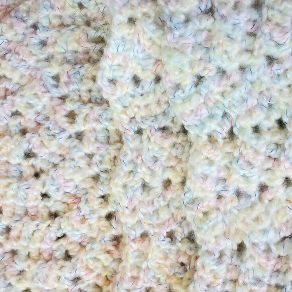 Handmade Crocheted Baby‎ Afghan Chevron Rainbow Threads White Blanket 35" x 39" - Picture 2 of 6